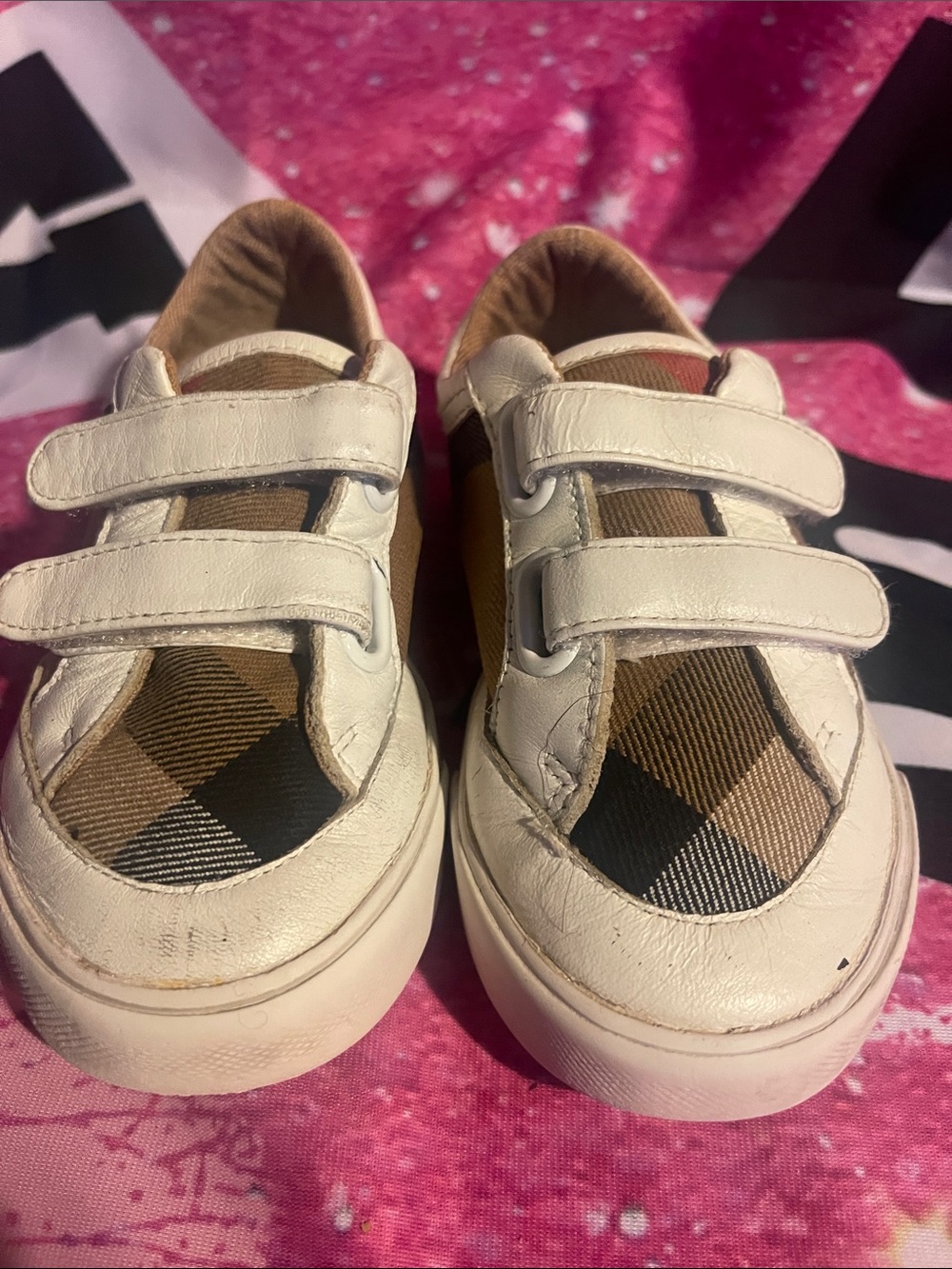 Kids Burberry White Velcro Sneakers Size 24